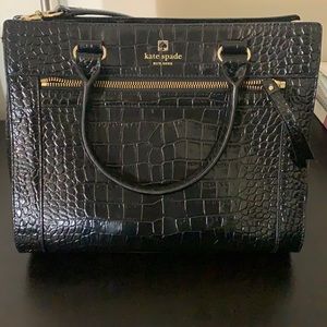 Kate Spade Perri lane croco Black medium size bag 11.5in across 10 in height New